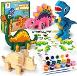 Mocoosy Wooden Dinosaur Painting Art and Craft Kit for Kids 3-5, Build & Decorate Your Own Dinos with Paint & Stickers, Wood Dinosaur Builder Game Montessoi Fine Motor Toy Gift Toddler Boys Girls 4-8
