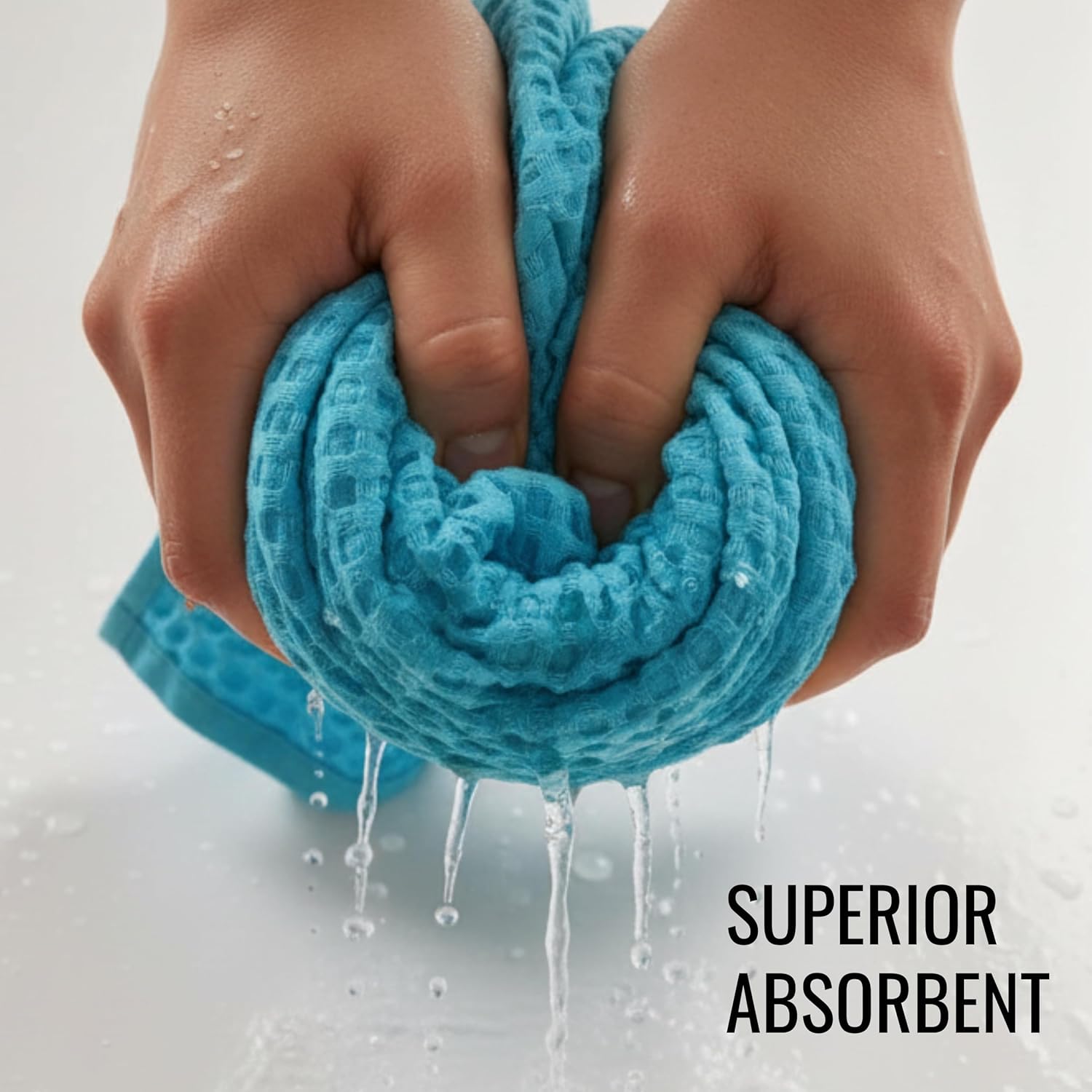 LITO LINEN AND TOWEL Waffle Weave Hand Towels – Soft, Quick-Dry & Absorbent Kitchen or Bathroom Towels for Everyday Use - 15x25 Inch, Pack of 4 Turquoise Cotton Towels