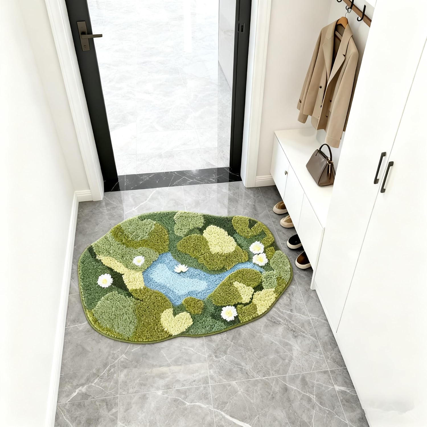 3D Moss Bath Mat - Ultra Thick & Soft, Water Absorbent, Non-Slip Bathroom Rug for Shower Floor, Bedroom Decor | Moss Green, Oval (20"x32")