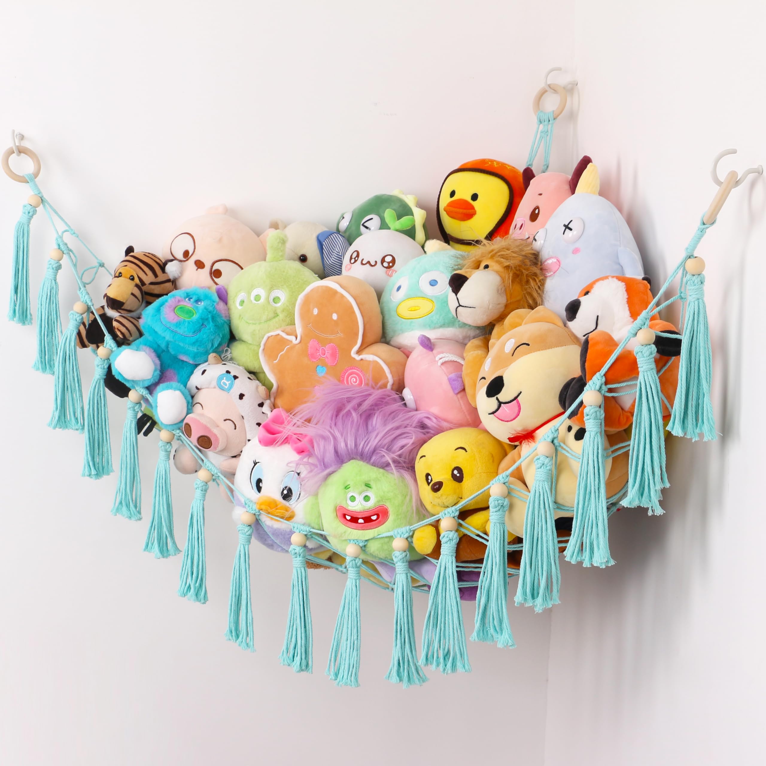 Hamac D'angle Pour Peluches - 10 Pinces Métal, Corde Coton 2 M, Rangement Jouets Mural