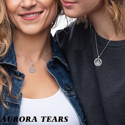 Miniatura 6 de Aurora Tears Collar de araña de Halloween, colgante de telaraña de plata de ley 925 de cristal grande, colgante de telaraña, accesorios de disfraz