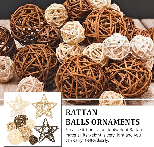 Miniatura 4 de Bolas de mimbre decorativas naturales, bolas de ratán de mimbre de estrella, 9 piezas, relleno de jarrón, ramitas decorativas, esferas para cuencos