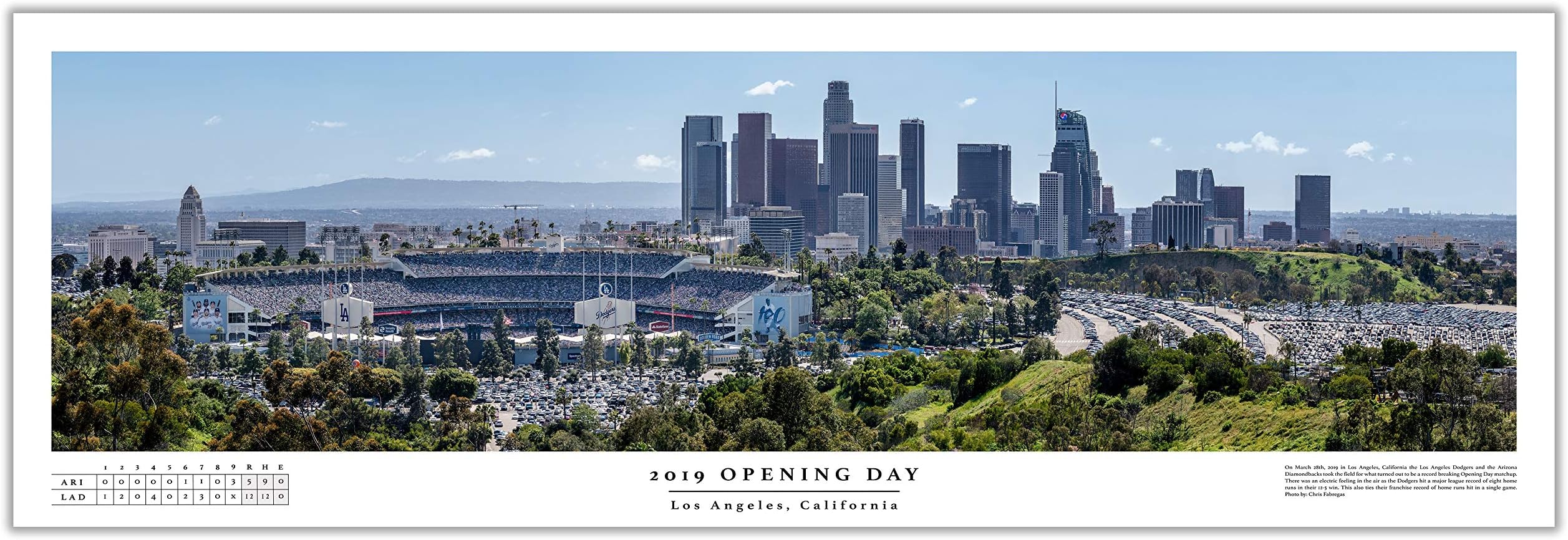 Chris Fabregas Fine Art Photography Dodger Stadium 2019 Opening Day Game Panoramic Poster with Boxscore