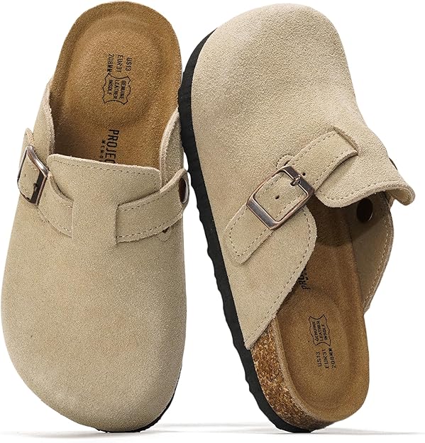 Project Cloud 100% Genuine Leather Kids Clogs with Cork Footbed Arch Support - Non-Slip Slippers & Sandals for Boys & Girls Footwear