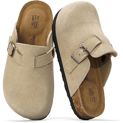 Project Cloud 100% Genuine Leather Kids Clogs with Cork Footbed Arch Support - Non-Slip Slippers & Sandals for Boys & Girls Footwear