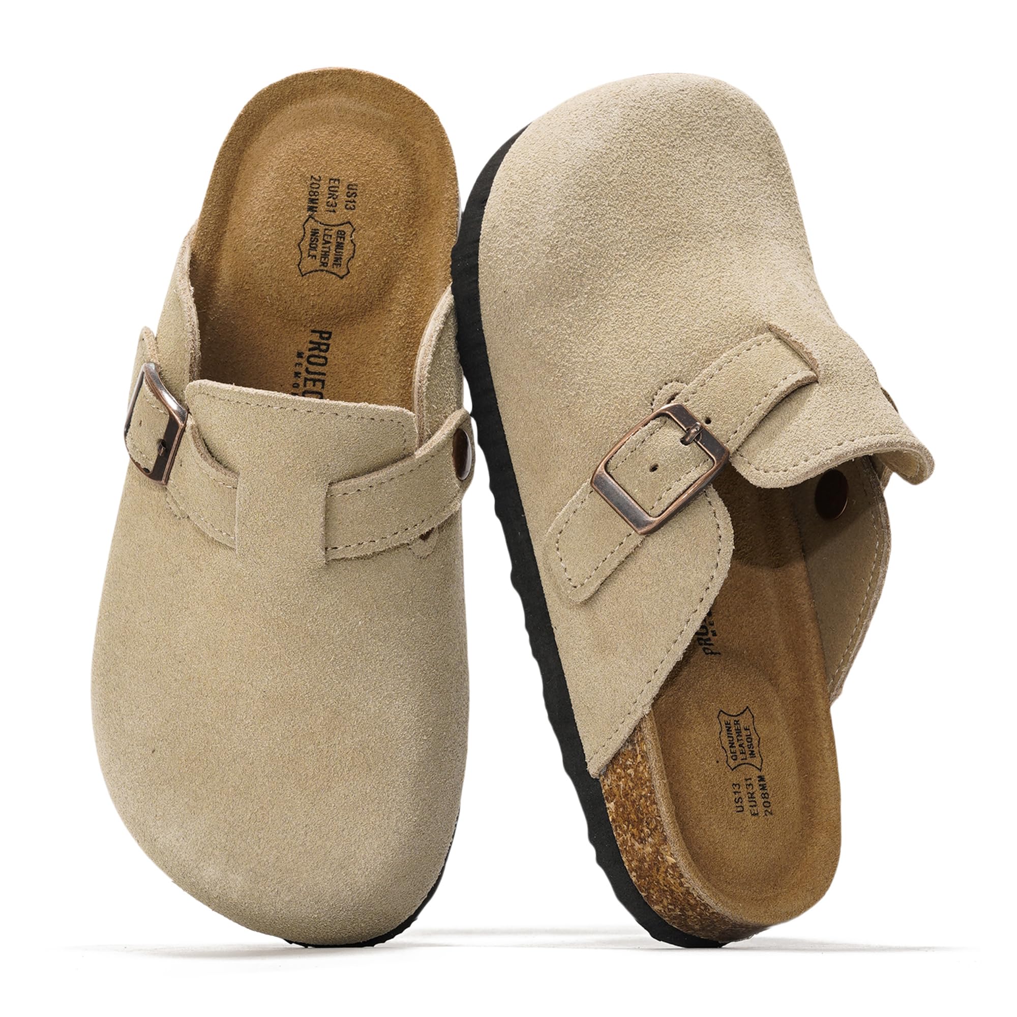 Project Cloud 100% Genuine Leather Kids Clogs with Cork Footbed Arch Support - Non-Slip Slippers & Sandals for Boys & Girls Footwear
