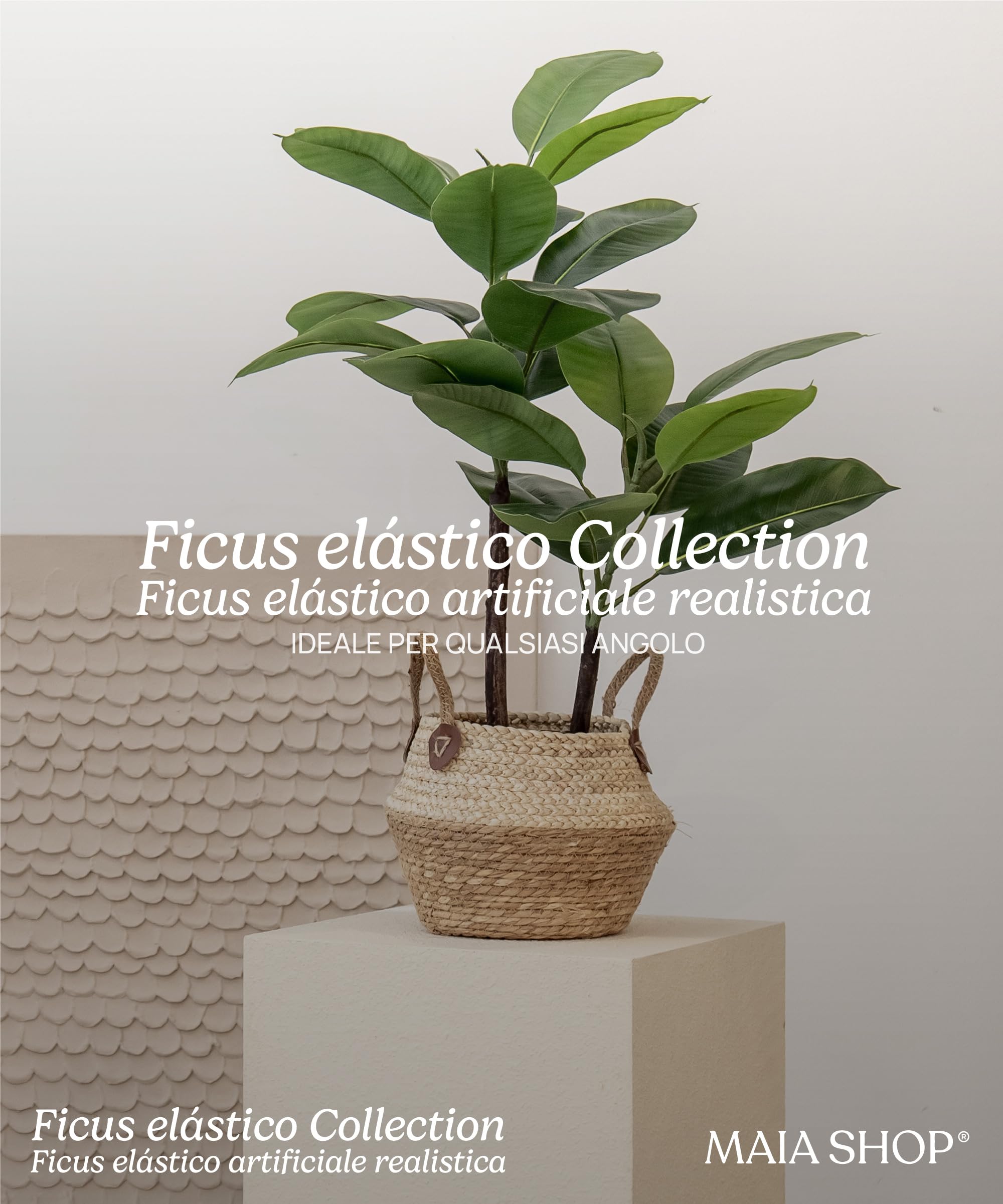 Maia Shop | Ficus Artificiale | Ficus Elastica | Piante finte | Misure: 90 x 55 cm | Piante Finte da Interno | Piante Artificiali | Piante Finte Decorative | Decorazioni casa