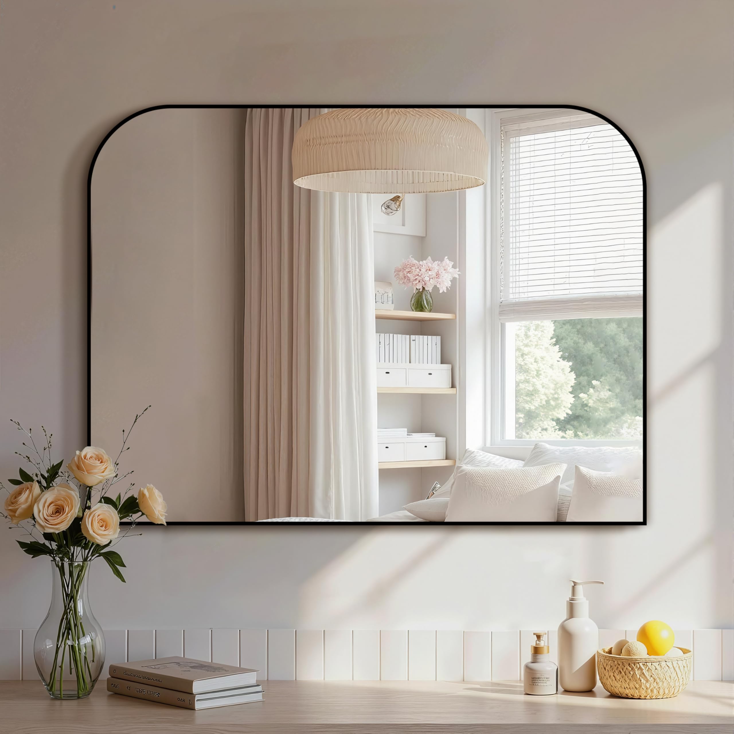 Delma Bathroom Vanity Mirror,30" x 40" Black Metal Framed Wall Mirror for Over Sink, Living Room, Bedroom,Entryway Decor