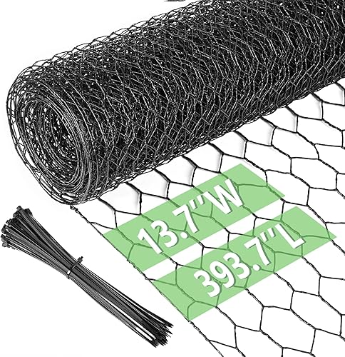 Alambre de pollo de 13.7 pulgadas x 393.7 pulgadas, malla galvanizada hexagonal para jardín, valla de jardín para mascotas, conejos, pollos con 100