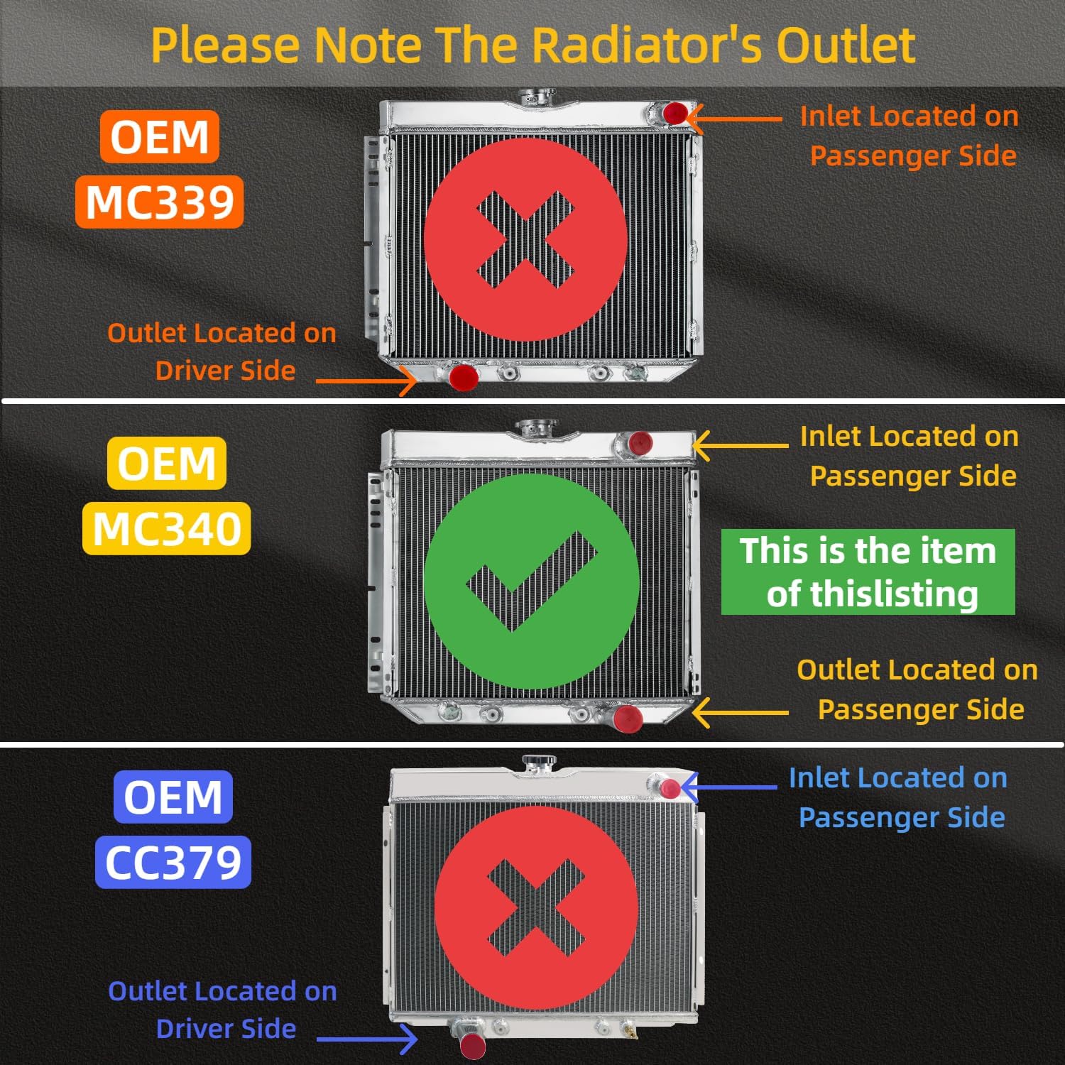 3 Row Aluminum Radiator For 1967-1970 Ford Mustang 302, 1964-67 Galaxie, 1963-69 Fairlane Falcon Torino LTD, 1967-1968 Mercury Cougar, Radiator For 67 68 69 70 Ford Mustang