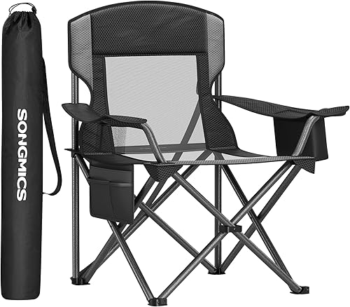 SONGMICS Silla de camping, silla de césped plegable con bolsa enfriadora, capacidad de peso de 352 libras, reposabrazos ajustables con soporte para