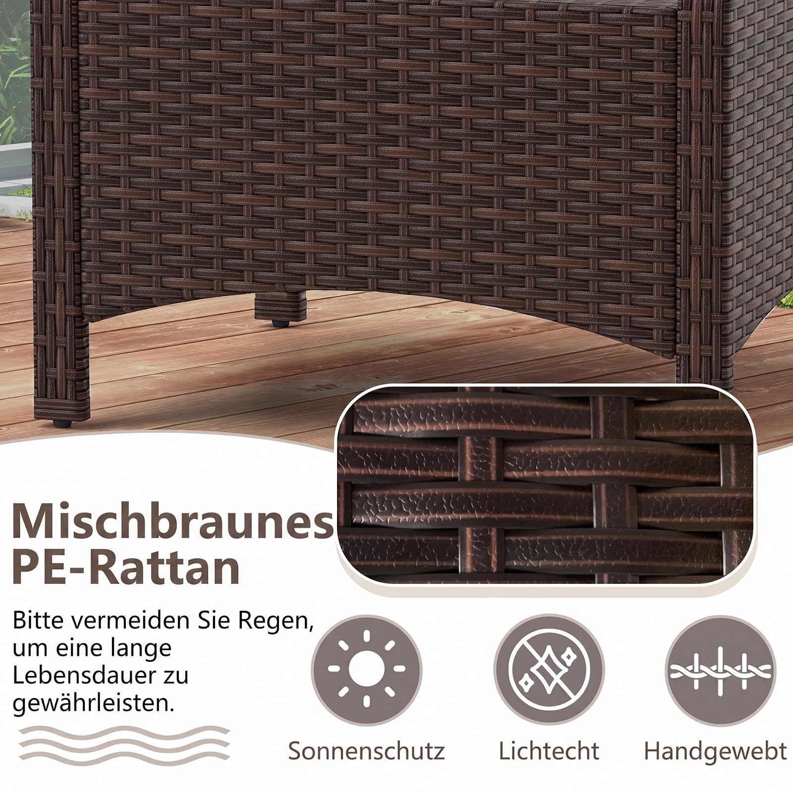 COSTWAY 2er Set Fußhocker Rattan, Sitzhocker mit abnehmbarem Kissen, Rattanhocker wetterfest, Gartenhocker für Garten, Balkon, Terrasse (Beige)