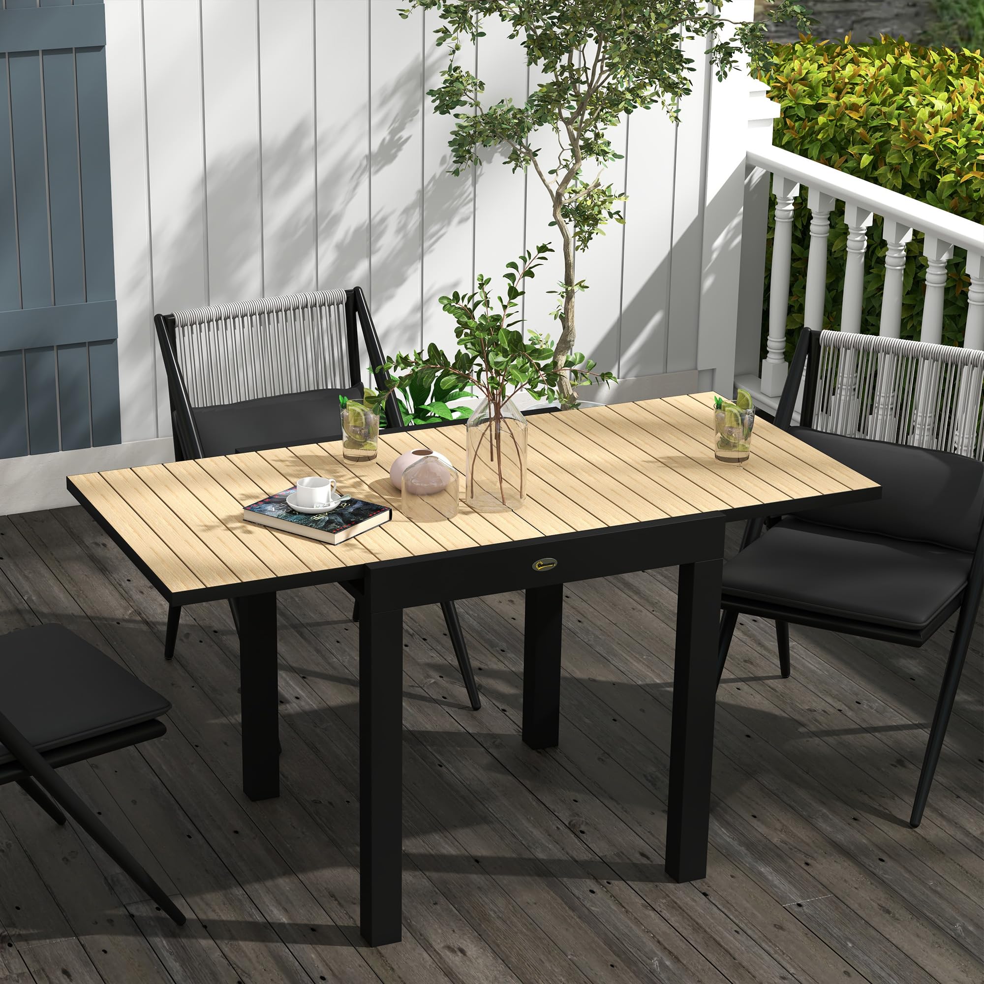 Outsunny Tavolo da Giardino Allungabile in Alluminio per 4-6 Persone, 81/162x80 cm Tavolo da Pranzo Estensibile da Esterno con Piano a Doghe, per Patio Terrazzo Balcone, Giallo