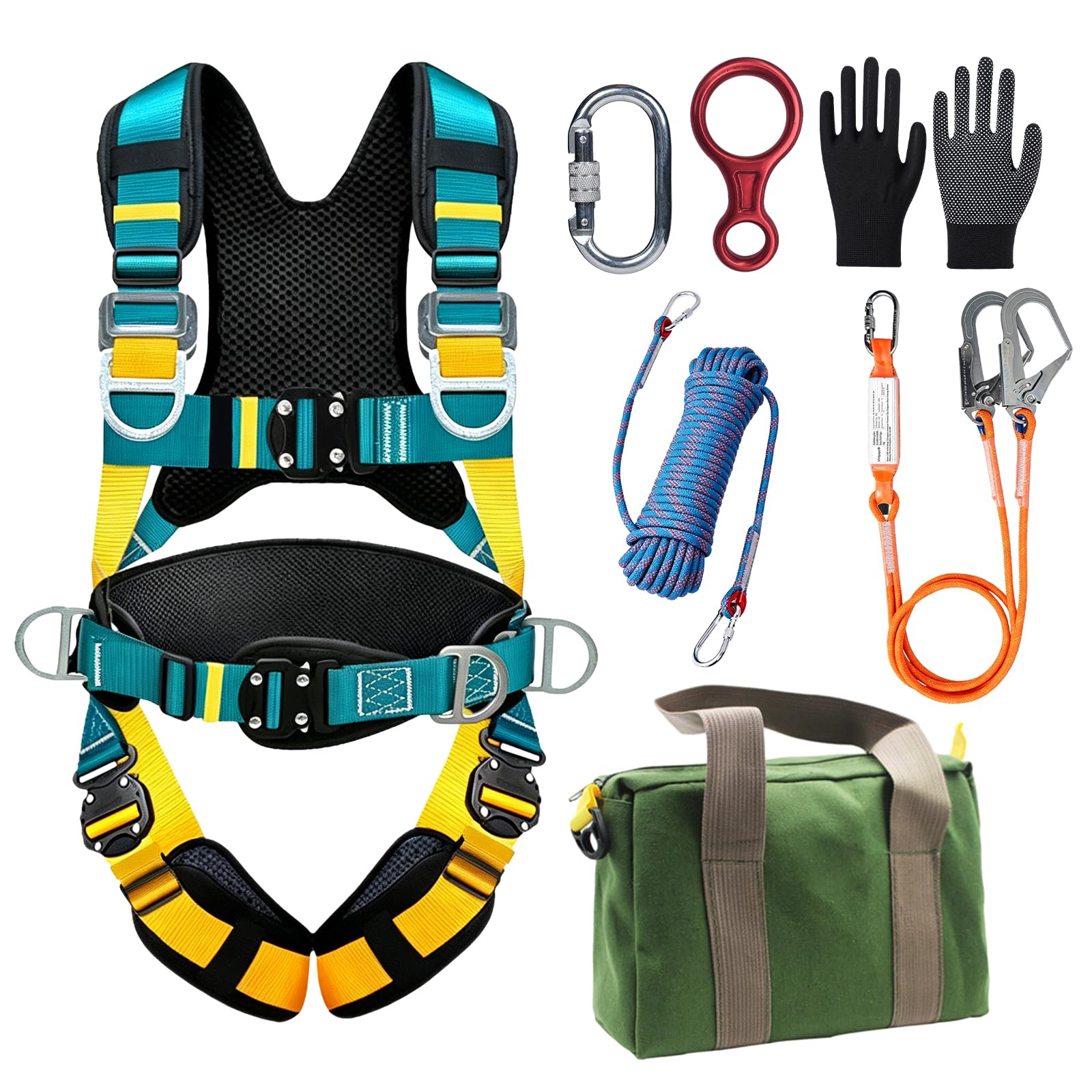 Auffanggurt Absturzsicherung Set mit Falldämpfer, Sicherheitsgürtel-Kit mit 2M Lanyards, Taille und Schulterschutz Bauprojekte Dachbetrieb in hoher Höhe, Feuerrettung Sicherheitsseil, CE-Zertifiziert