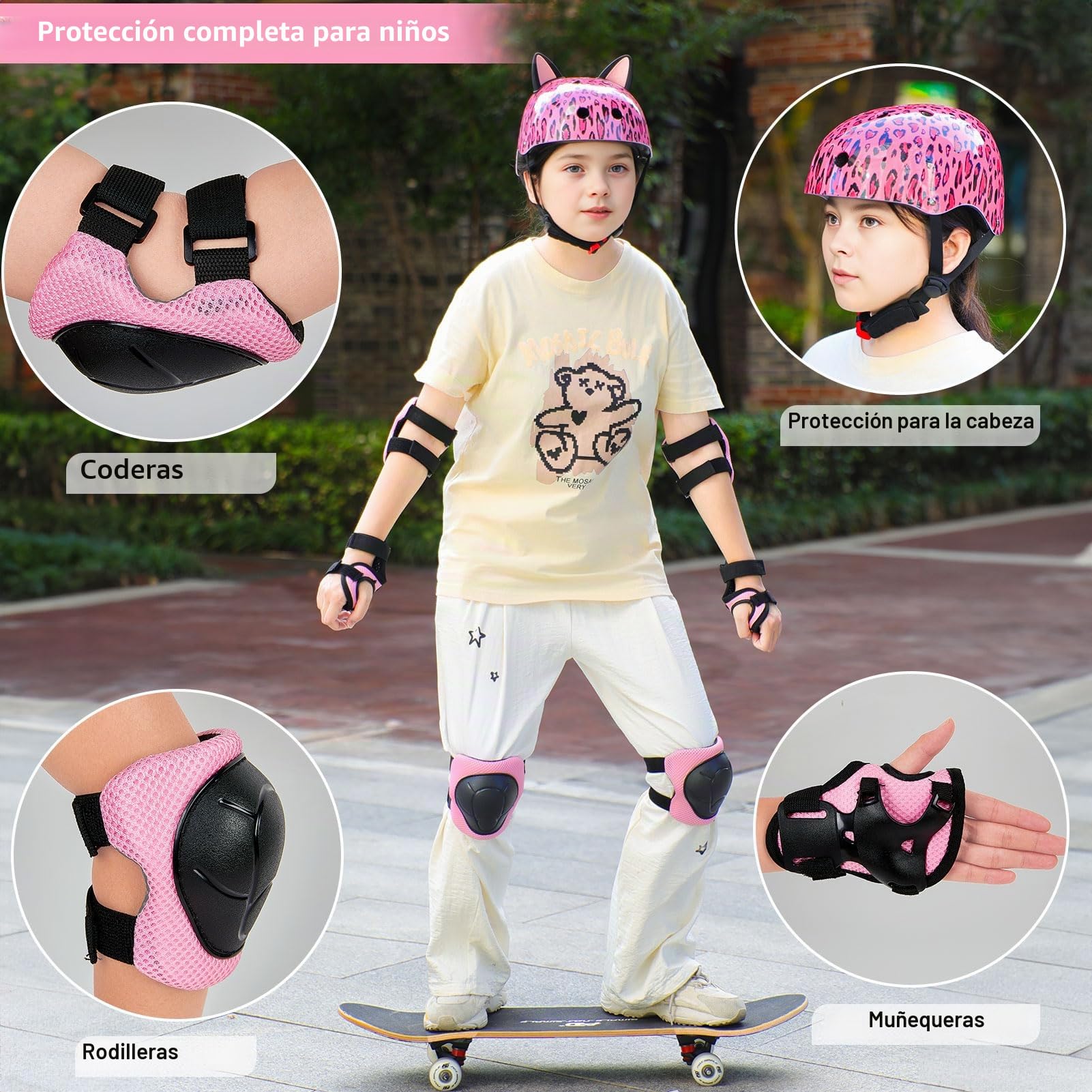 Casco Bicicleta Niño 8-14 Años con Rodilleras y Coderas, Ajustable 52-58 CM, para Ciclismo Skate Scooter Patinaje