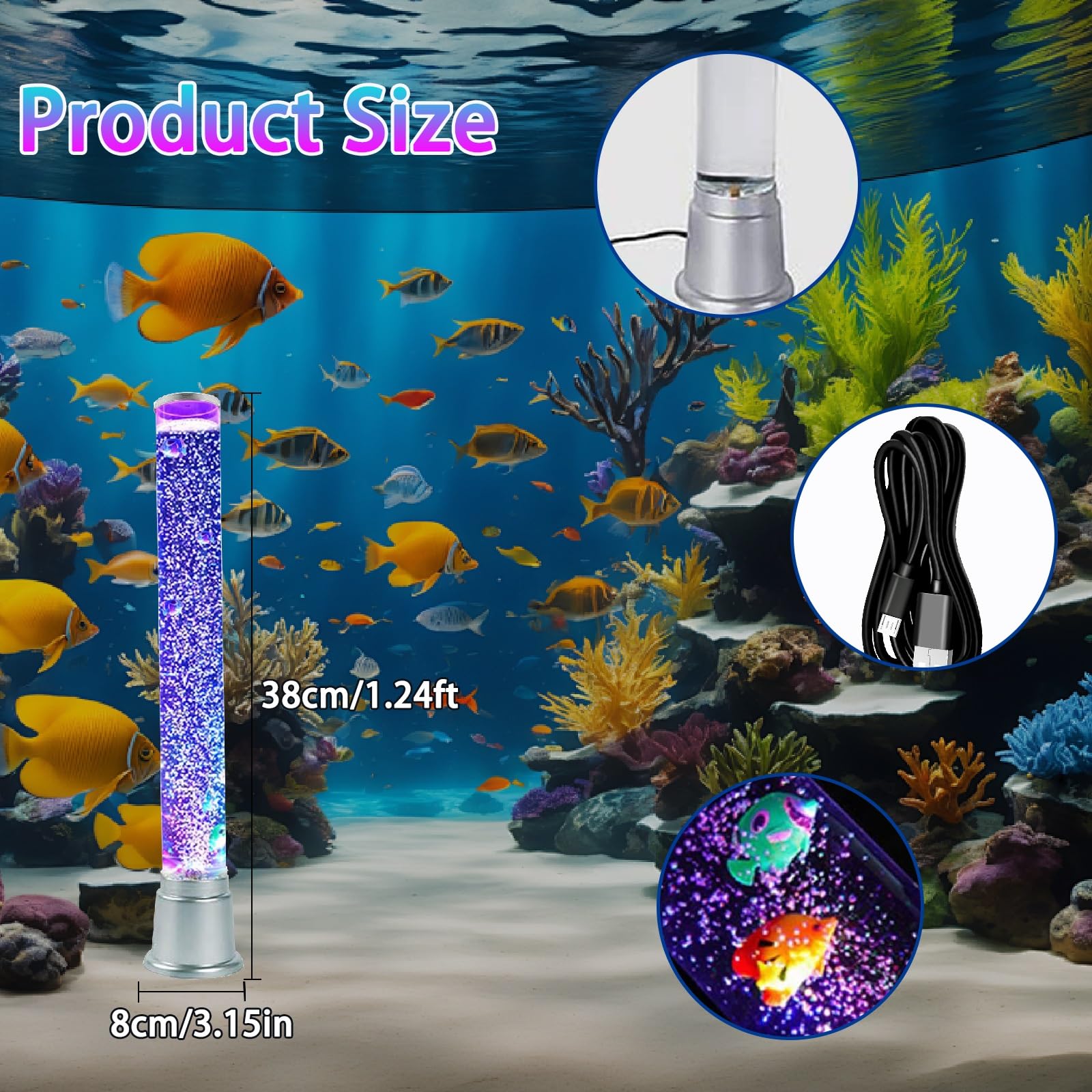 Lámpara sensorial de burbujas con forma de pez, burbujas arcoíris y peces luminosos. Lámpara de lava con luz ambiental for aliviar el estrés, concentrarse en el TDAH y decorar la oficina en casa.