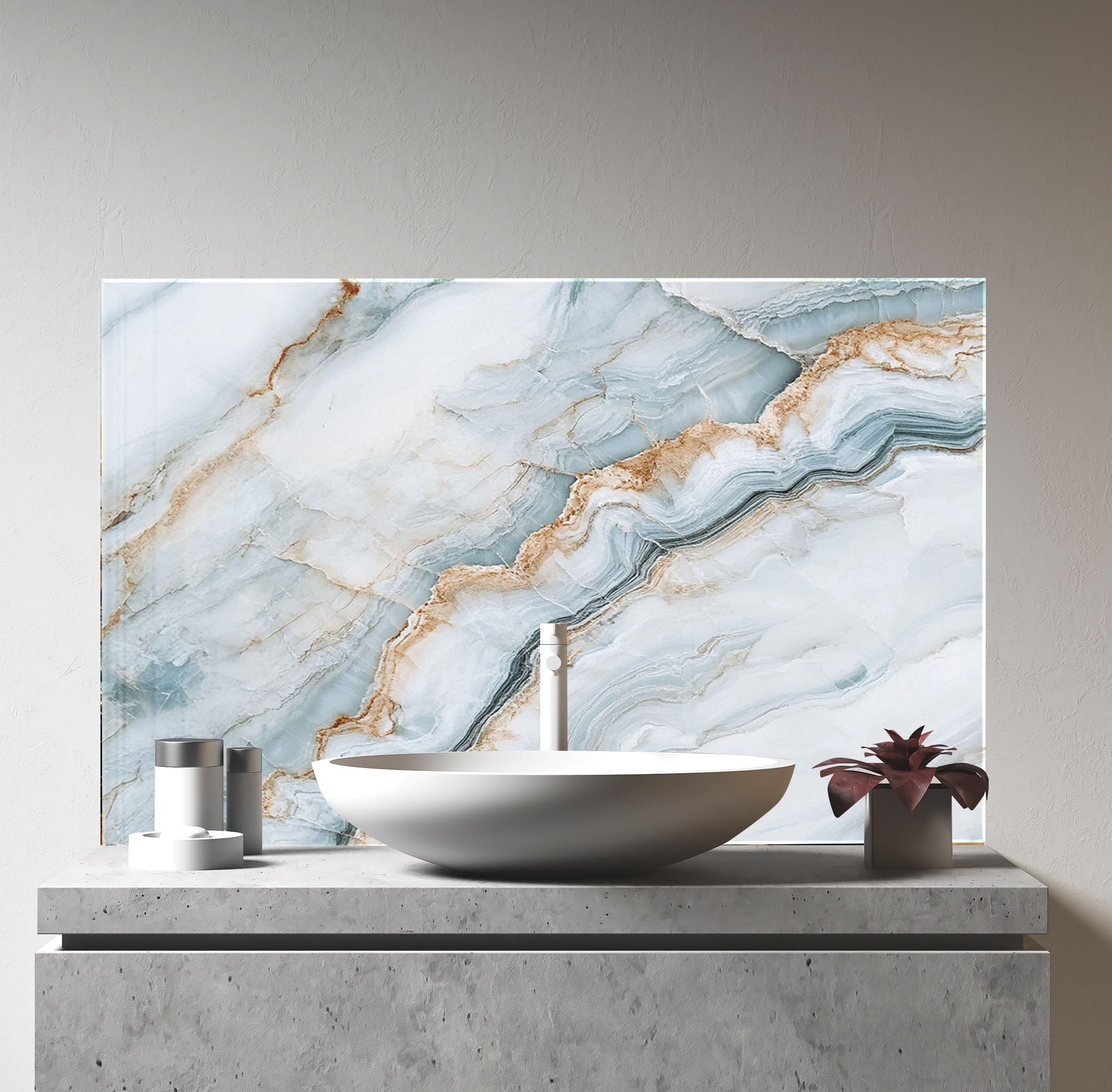 Myphotostation Crédence en verre trempé pour cuisinière, protection murale pour cuisinière, planche à découper, 30,4 x 25,4 cm, bleu et beige