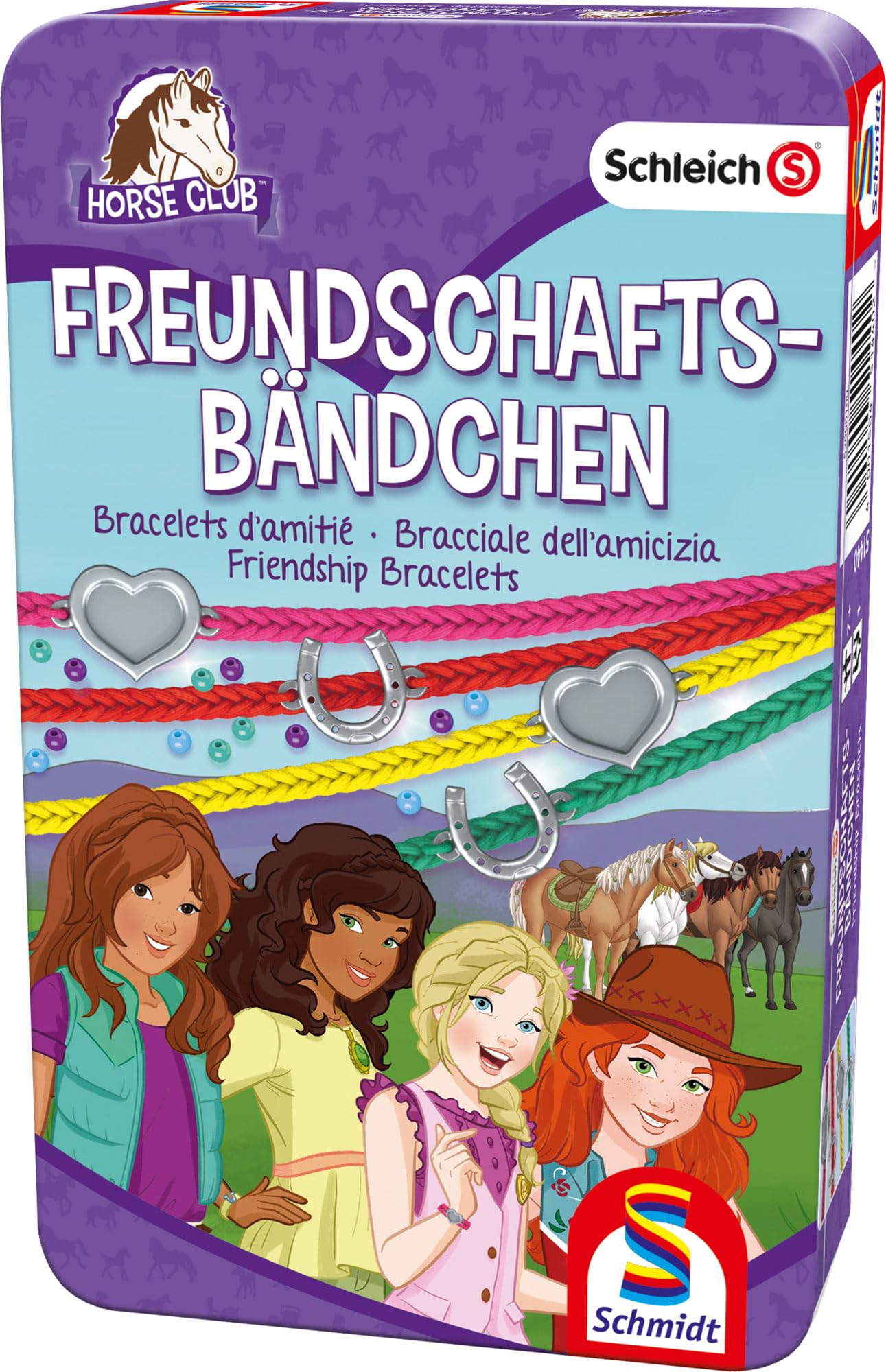 Schmidt Spiele 51440 Schleich, Horse Club, Friend Ribbon, Bring Me with Game in Metal Tin