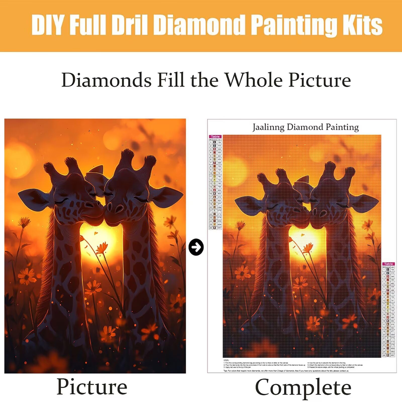 Diamond Painting Kit Completo, Diamond Painting Giraffa, 5D Quadrato Pittura Diamante Kit Manualidades Adultos DIY Diamantini Crystal Art Disegni Punto Croce Artigianale, 80x100cm Tramonto j0-720