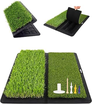 LIBERRWAY Golf Mat, Foldable & Replaceable Golf Hitting Mat with Fairway and Rough Synthetic Turf, Golf Practice Mat Include 5 Tees for Indoor and Outdoor