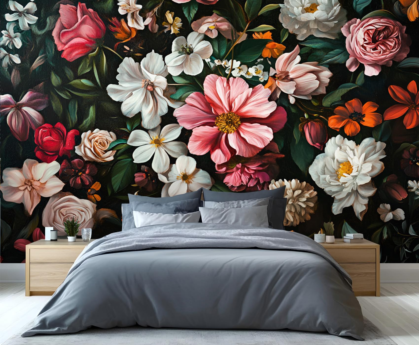 YXQAIED Vintage Wallpaper, Flowers Bedroom Wall Paper, Not Self Adhesive French Countryside Wallpaper for Living Room, Plant Leaf Photo 3D Wall Murals & Room Decor, 366x254cm