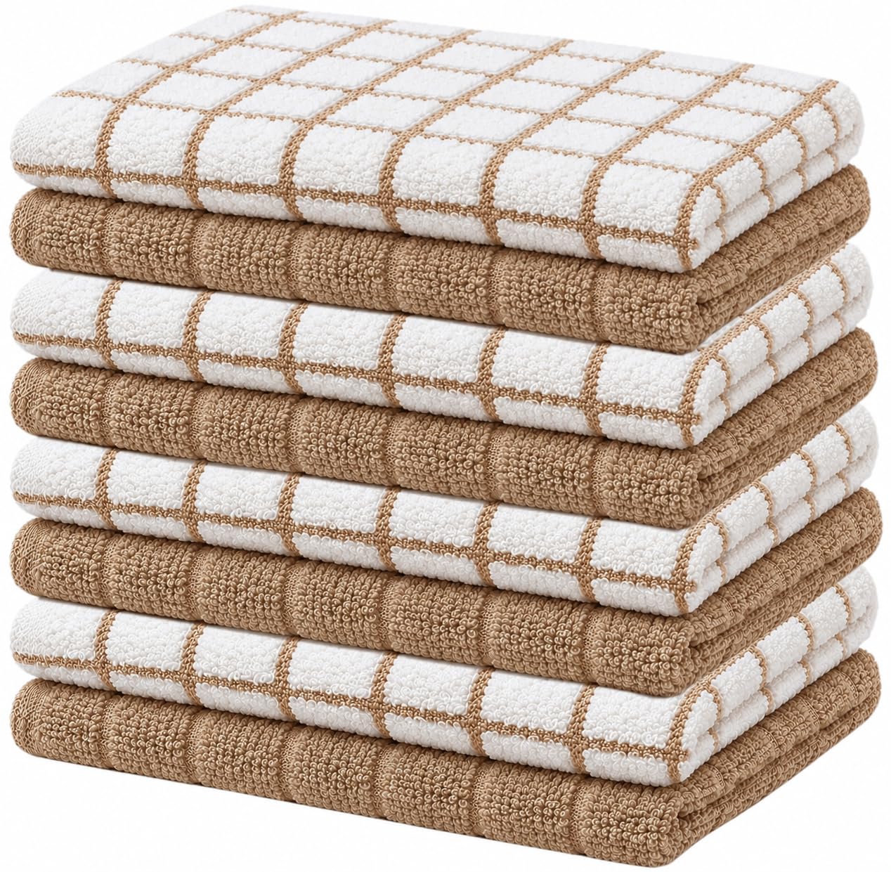 Bumble Dish Cloths (8-Pack), 100% Cotton Kitchen Towels, 12"x12" - Tan