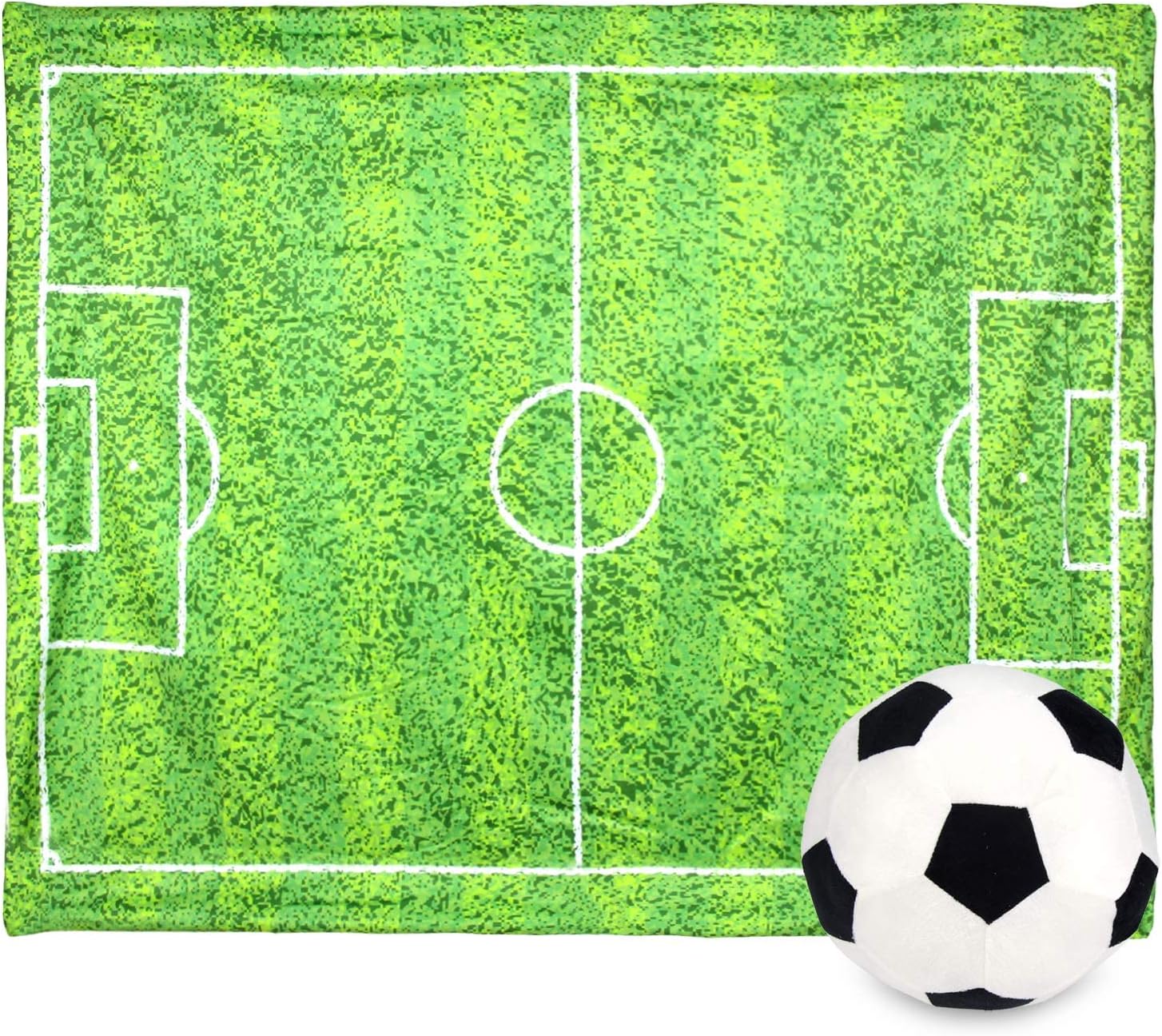 Posh Home Sports Field Game Microplush Reversible Sherpa Interactive Throw & Pillow Gift Set (Soccer) : Home & Kitchen