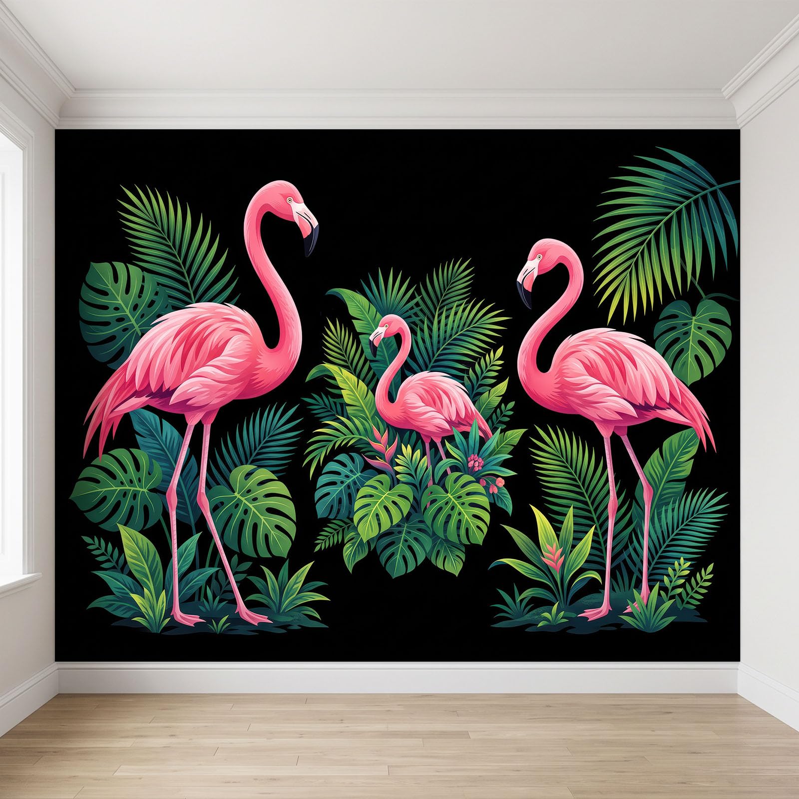 Fototapeta z włókniny, flaming, monstera, liść palmy, 200 x 140 cm, tapeta