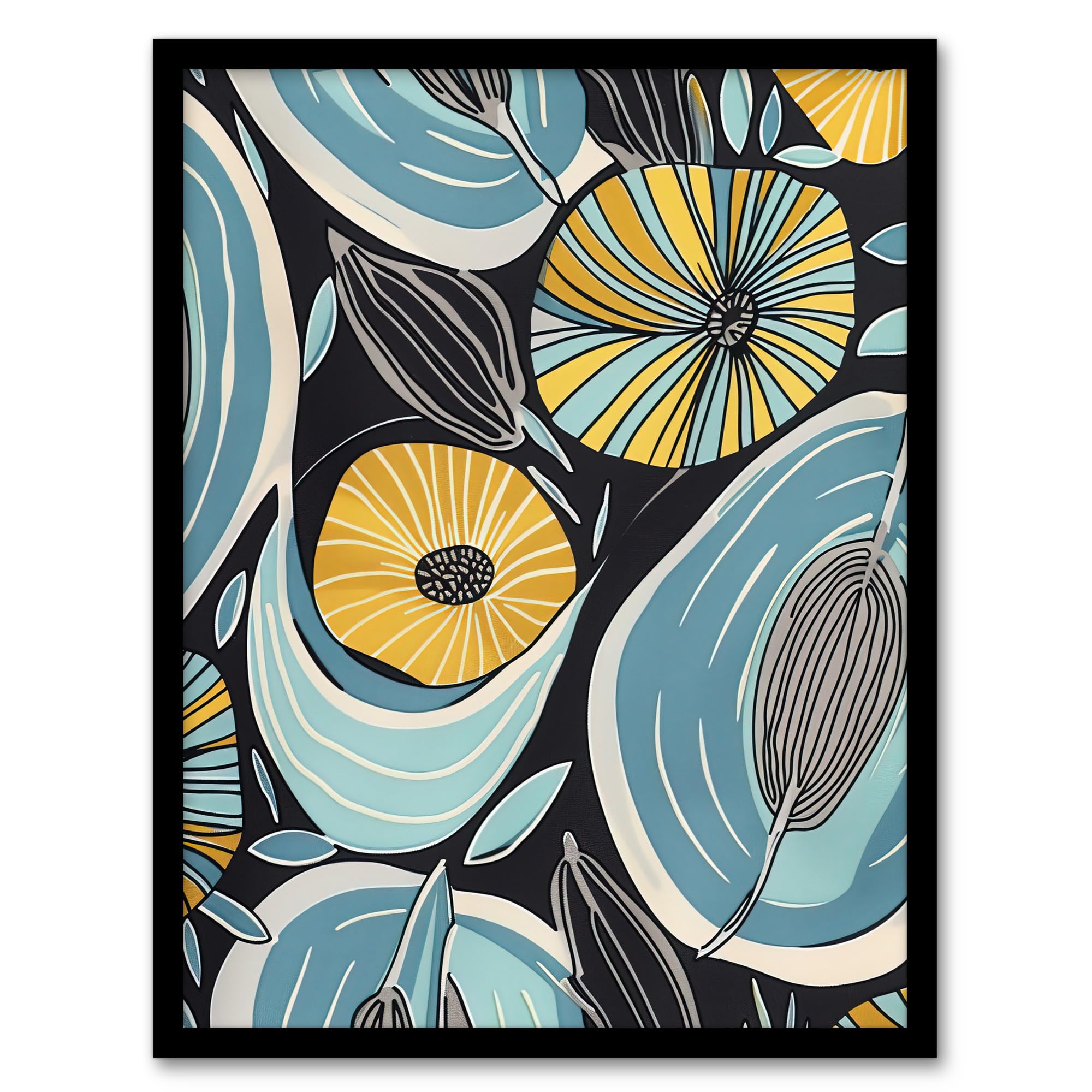 Artery8 Abstract Blue And Yellow Flowers Seeds Design Wall Art PrintA4 Size from B&Q