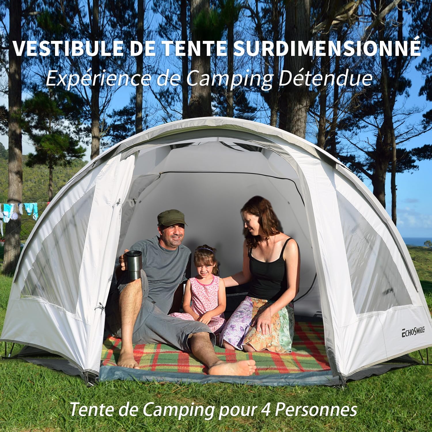 EchoSmile Tente Trekking 3-4 Personnes, Ultralégère 3-4 Saisons, Imperméable & Ventilée, Dôme Facile à Installer, Tente yourte pour Outdoor, Randonnée, Camping