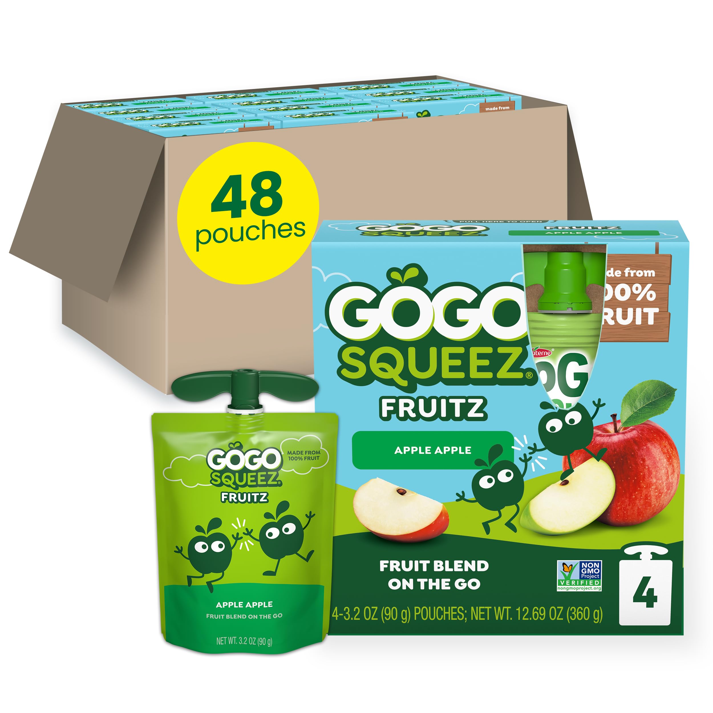 GoGo squeeZ Applesauce and Fruit Puree, Apple Apple, 3.2 oz (Pack of 48), Unsweetened Fruit Snacks for Kids, Gluten Free, Nut Free and Dairy Free, BPA Free Pouches (Packaging May Vary)