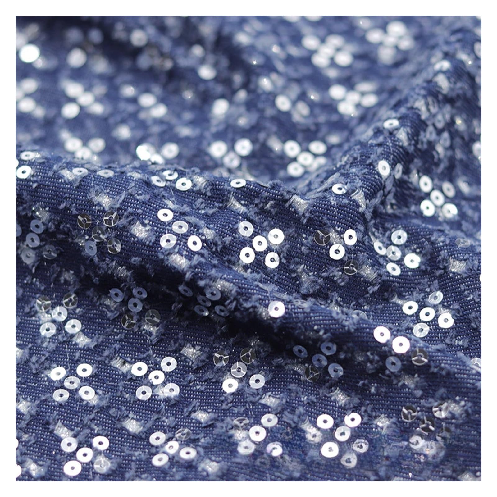 Embroidered Sequins Water Washed Denim Fabric for Dressmaking