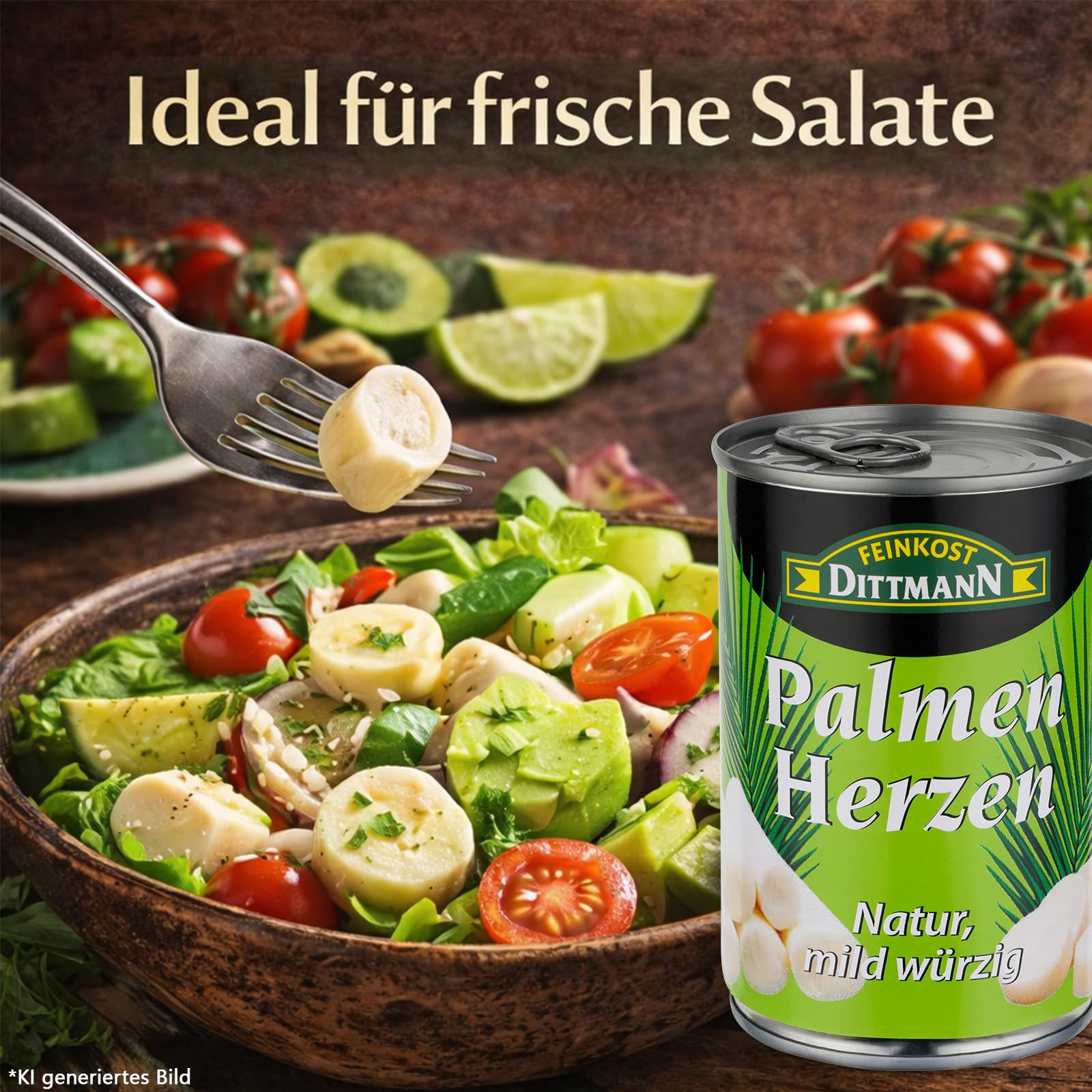 Feinkost Dittmann Palmenherzen Natur, 390 g, 6er Pack | Mild-Würzig, Delikate Palmherzen aus der Konserve, Ideal für Salate und vegetarische Gerichte