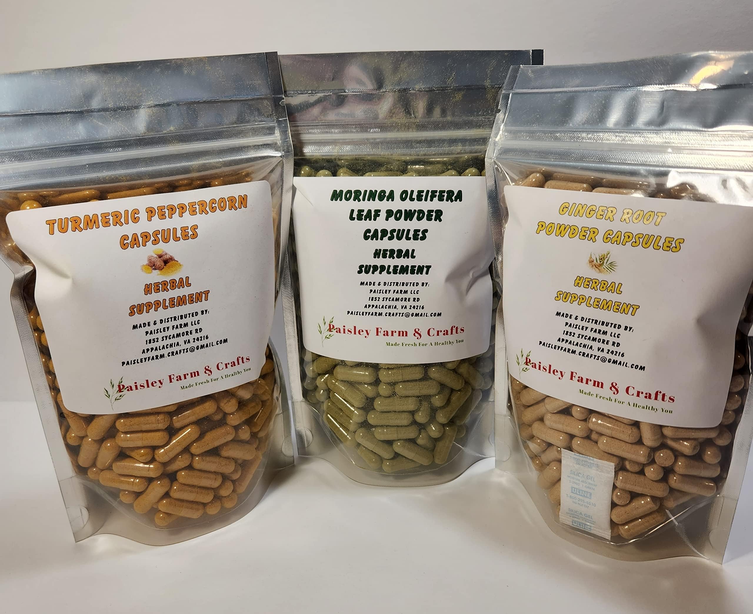 Turmeric Peppercorn, Ginger Root and Moringa Leaf Capsule Triple Value Pk 300 ea! Herbal Supplement
