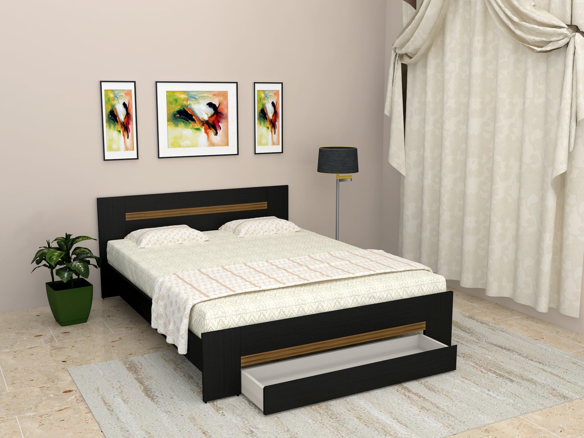 UNiCOS Denver King Size Bed with Storage (Midnight Oak and Zebrano)