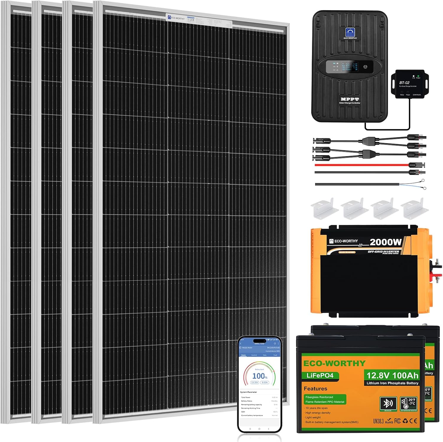 ECO-Worthy 1.6KWH Complete Solar Panel Kit 400W 12V for RV Off Grid