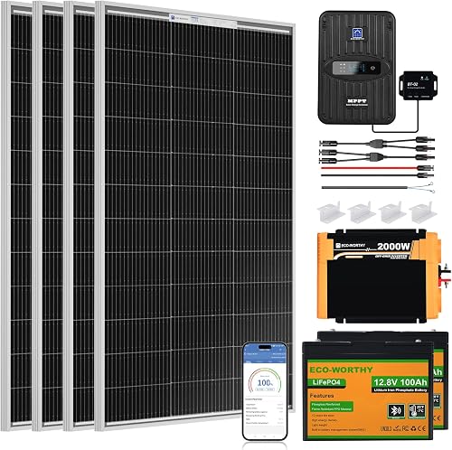 ECO-WORTHY 400W Complete Solar Panel Kit with 2000W Inverter, 2.4kWh LiFePO4 Battery Storage & 40A MPPT for RV Off-Grid Living