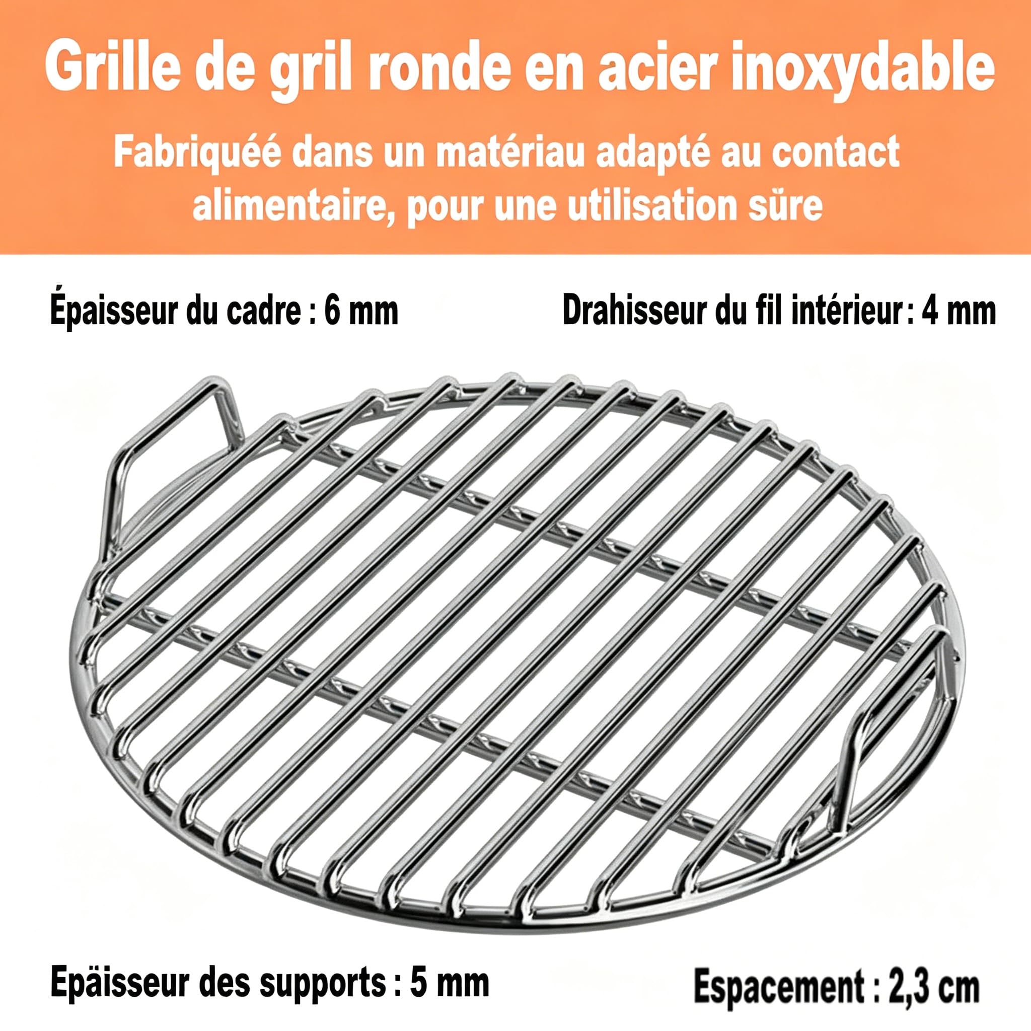 Grille de Cuisson Ronde en Acier Inoxydable,Ø 33/38/43/48/53/58 cm pour barbecues Boules, barbecues au Charbon et Grills Grille Robuste Répartition Uniforme de la Chaleur Facile à Nettoyer (58cm)