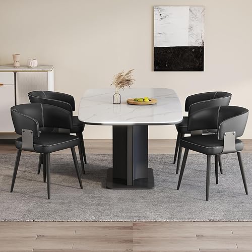 Miniatura 28 de Juego de 4 sillas de comedor modernas, tapizadas de piel sintética con respaldo abierto curvo, fácil montaje para comedor, restaurante, cafetería