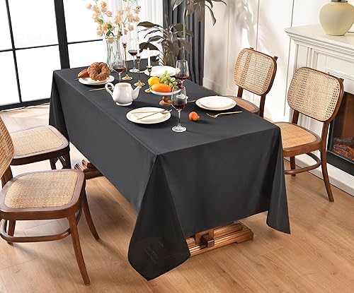 Miniatura 2 de LEQEE Manteles color negro, paquete de 2 manteles rectangulares de poliéster de 90 x 132 pulgadas, resistentes a las manchas y a las arrugas, mantel