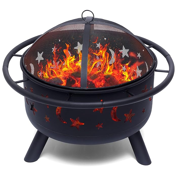 Buy 30'' Fire Pit Outdoor Wood Burning Fire Pits Steel BBQ Grill Wood