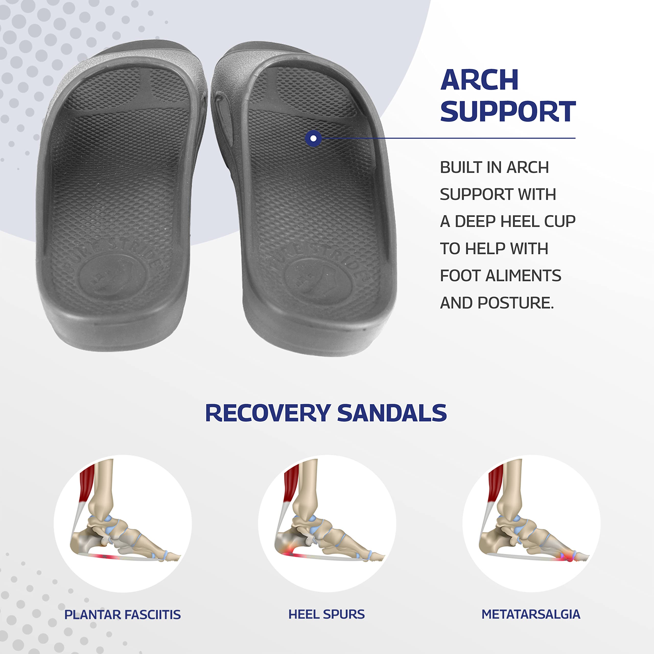 Pure Stride Therapeutische Slides, orthopädische Sandalen für Plantarfasziitis, Mittelfuß- und Fersensporn, zur Schmerzlinderung und Unterstützung des Fußgewölbes, GRAU, 13 Women/12 Men