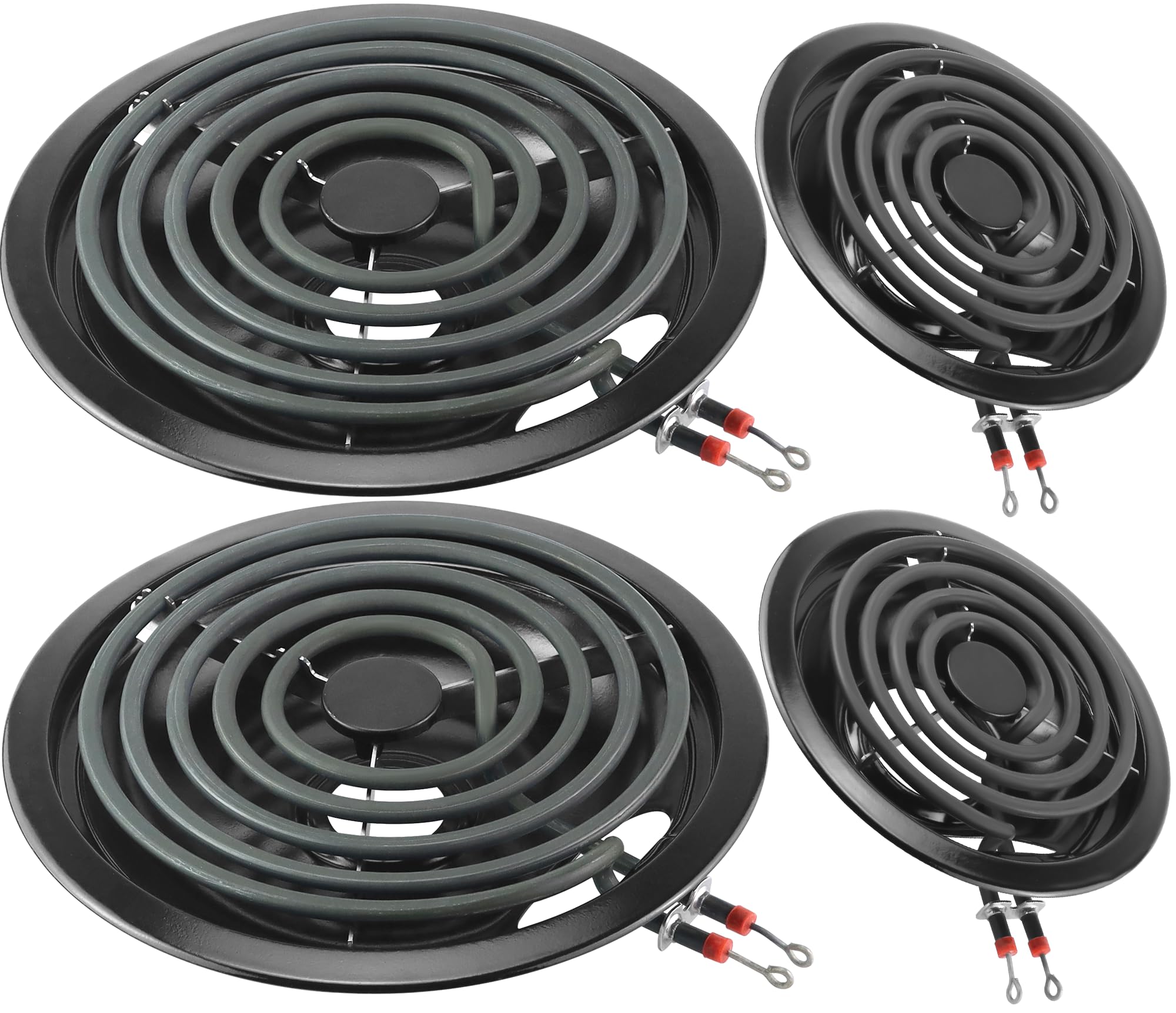 Black Porcelain Burner Drip Pans 2*WB31M19(8") 2*WB31M20(6")&Electric Stove Burner Replacement 2*MP15YA(6") 2*MP21YA(8") Compatible for G-E Hot-point Ken-more Electric Range Stove by MIFLUS