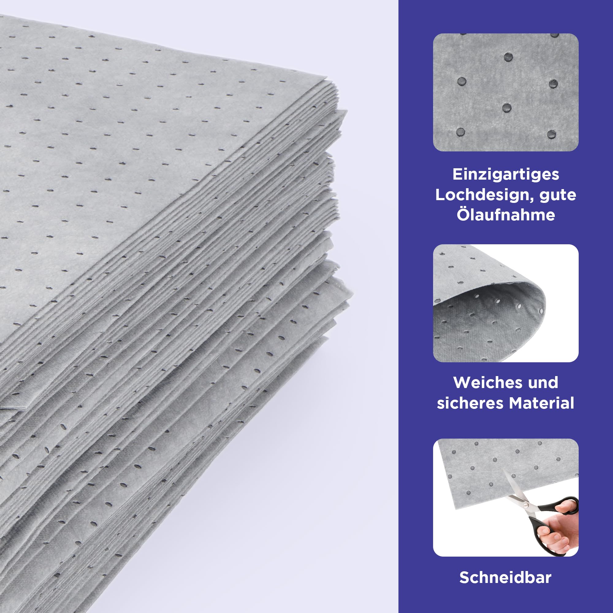uyoyous 100 Stück Universelle Ölauffangmatte, 50 x 40 cm Ölsaugtücher für Absorbiert alle Arten von Flüssigkeiten, Grau Öil Absorbent Mat für Fabrik, Garage, Keller, Restaurant, Küche, Labor