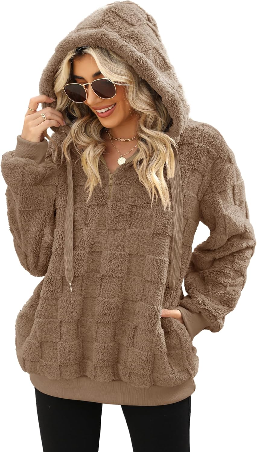 Yanekop Womens Fuzzy Fleece Pullover Oversized Sherpa Jacket Half Zip Pullover Sweaters Winter Faux Fur Jacket Coat - Image 5