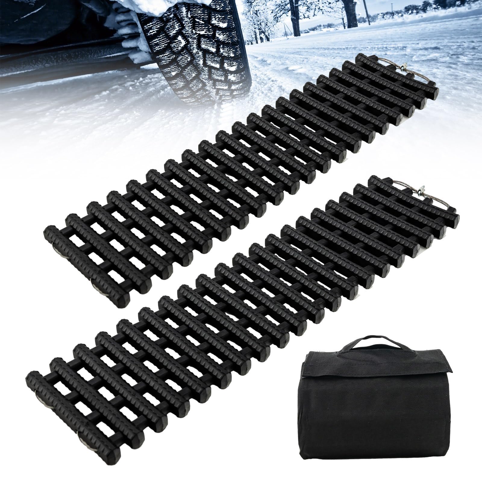 COSTWAY 2 Stücke Anfahrhilfe Auto, Sandbleche Offroad, Traktionsmatte für Sand Schnee EIS Schlamm, Offroad Tracks Traction Mats, Traktionshilfe mit Tasche für Wohnmobil/PKW/LKW (82 x 21 x 2,8 cm)