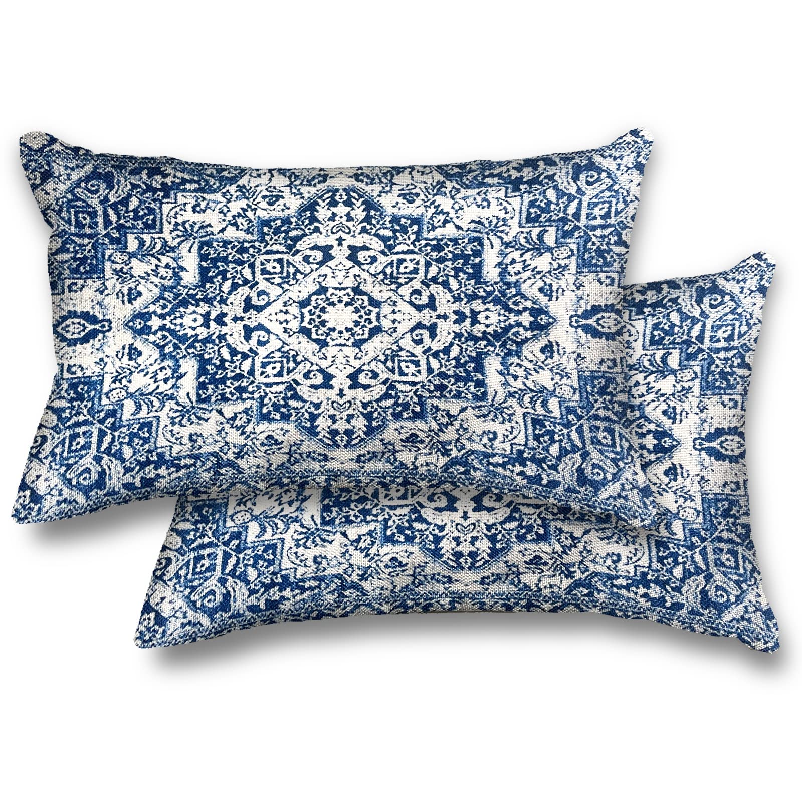 Snycler Boho Pillow Cover Ethnic Design Pattern Linen Persian Carpet Tribal Pattern Throw Pillow Case Set of 2 Cushion Cover Home Office Decorative Square 12x20 inch