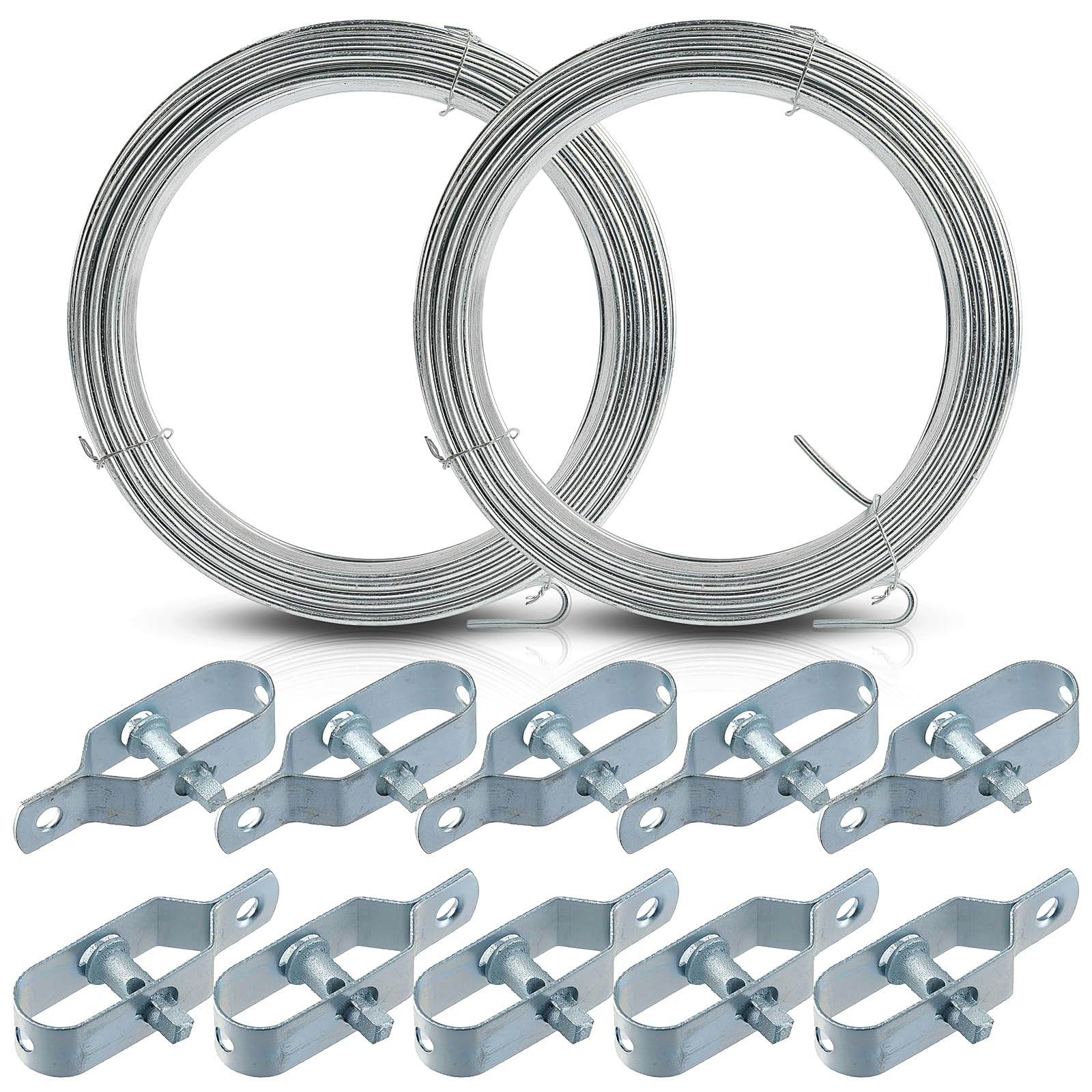 Steel Cable with Tensioner Tool, 10PCS Heavy Duty Wire Tightener, 12 Ga Galvanized Wire Rope 2 * 100 FT, Fuuner Steel Wire Cable Rope Kit Perfect for Farm Fence, Garden Fence, Sun Shade Sail Hardware