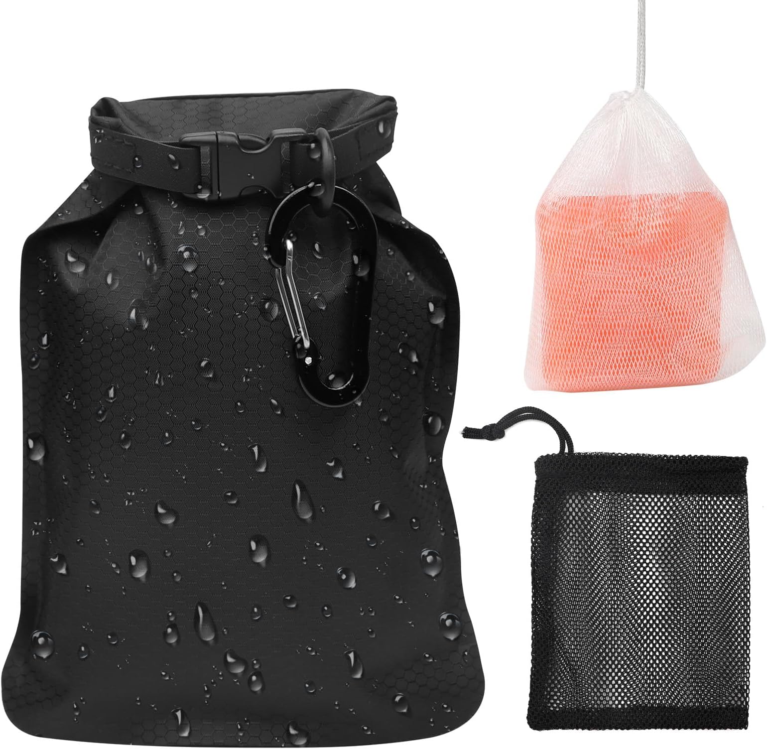 Soap Bag with Soap Foam Bag Hook - Black Soap Bag for Hair Soap, Travel Soap Container, Travel Mobile Soap Container, Quick Drying Soap Bag for Travel, Camping, Outdoor Use