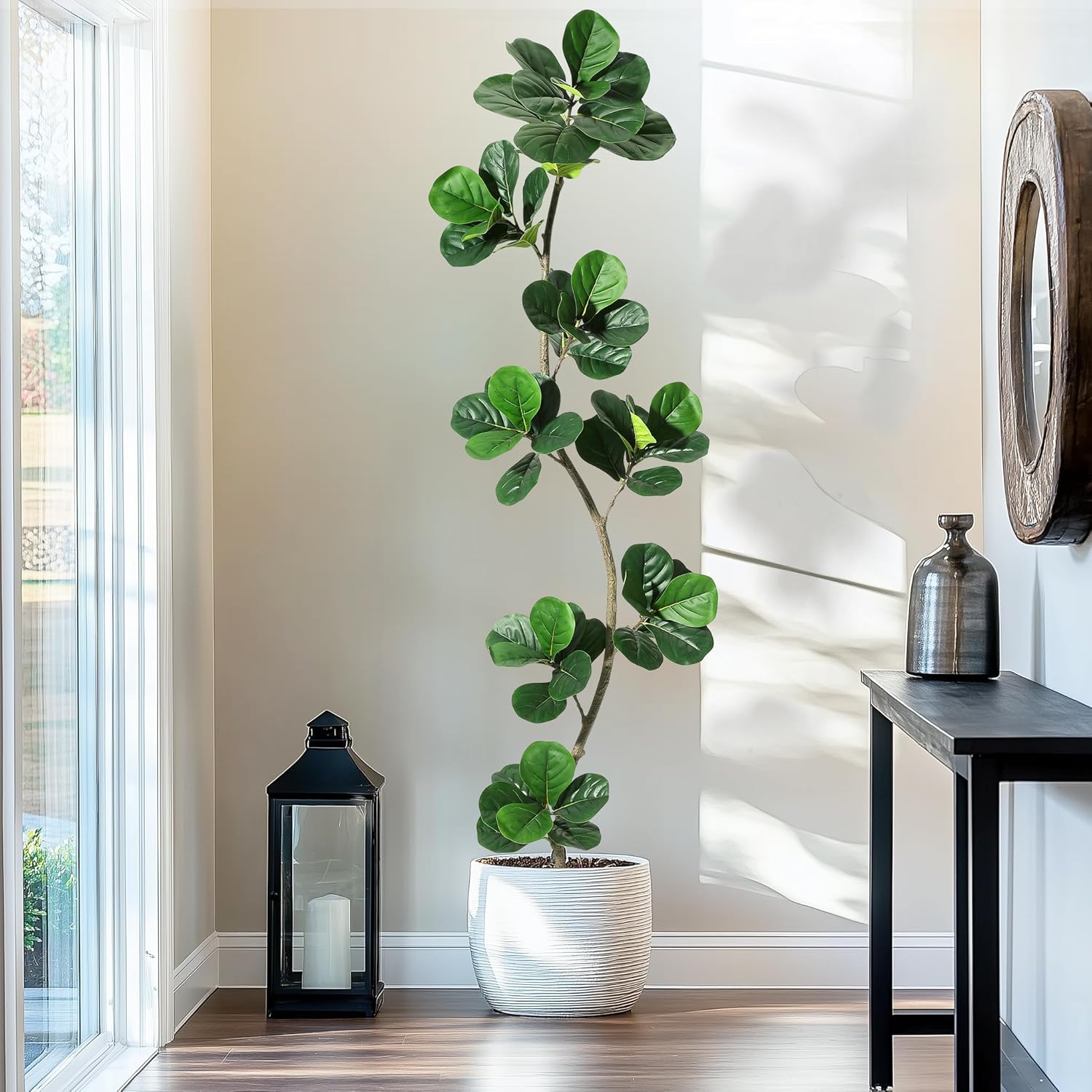 GarveeHome Artificial Fiddle Leaf Fig Tree – 7FT Fake Plant with Black Nursery Planter, Large Floor Plants for Home or Office Decor – Artificial Plants Indoor Outdoor,Housewarming Gift